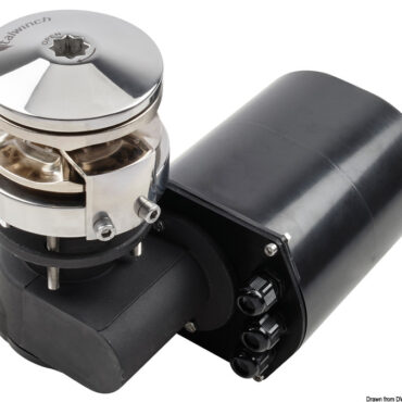Verricello verticale in acciaio inox AISI 316 con base tonda. Sensore contametri integrato, motore stagno IP67. Consigliato per barche fino a 16 m.