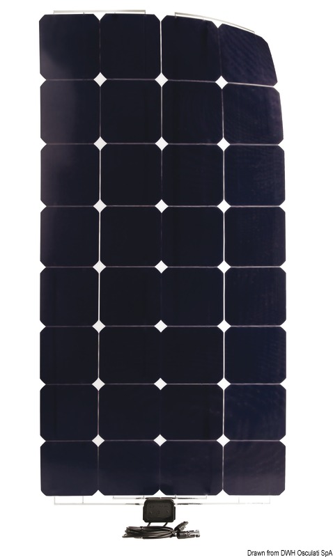 Fabbricati con celle solari aerospaziali ad alta performance. Sono pannelli di ultima generazione ultrasottili, solo 1,7 mm, e ultraflessibili. Efficienza celle mono 17,25%. Il pannello è composto da un sandwich formato da un supporto plastico + celle solari + rivestimento superficiale in resina epossidico UV resistente. Il fissaggio avviene tramite biadesivo. Cavo di connessione con spina MC4 incluso.Versione A: pannelli mono-cristallini.Versione B: equipaggiati con celle americane ad altissima efficienza Sun Power. Si ottiene un minor ingombro con un'efficienza superiore del 23% rispetto alle celle standard.