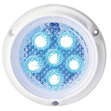 Installazione solo immersa in acqua. Fabbricata in tecnopolimero e dotata di LED ad alta efficienza. Grado di protezione IP68 e certificazione secondo la normativa EN60945.