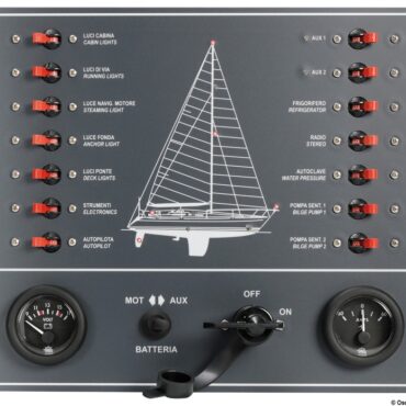 Completi di voltometro e amperometro e di staccabatteria 14.385.00. Completi di check-panel a LED extra luminosi che si accendono in corrispondenza dell’utenza in uso.