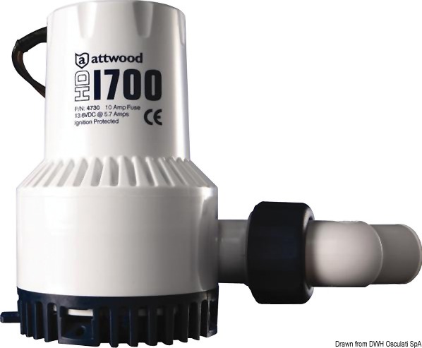 Certificate CE in accordo con UNI EN ISO 8846. La grande robustezza di questa pompa la rende adatta anche per uso su barche da lavoro. Caratteristiche: camera parabolica che permette il raffreddamento del motore con l’acqua espulsa; motore a magneti permanenti di alta potenza, spazzole in composito, cuscinetti a lubrificazione permanente; la pompa puo’ essere rimossa con facilità dalla base per la pulizia, con una sola mano; girante fabbricata con speciale termoplastica, grande resistenza e durata nel tempo; due alberi indipendenti tra motore e girante per impedire l’entrata dell’acqua nel motore.