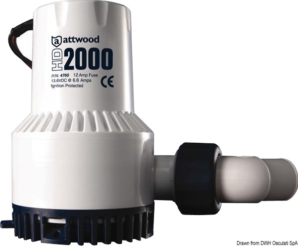 Certificate CE in accordo con UNI EN ISO 8846. La grande robustezza di questa pompa la rende adatta anche per uso su barche da lavoro. Caratteristiche: camera parabolica che permette il raffreddamento del motore con l’acqua espulsa; motore a magneti permanenti di alta potenza, spazzole in composito, cuscinetti a lubrificazione permanente; la pompa puo’ essere rimossa con facilità dalla base per la pulizia, con una sola mano; girante fabbricata con speciale termoplastica, grande resistenza e durata nel tempo; due alberi indipendenti tra motore e girante per impedire l’entrata dell’acqua nel motore.