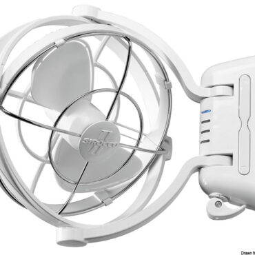 Può direzionare il flusso in ogni direzione 360°. Rimane molto piatto contro la parete quando non in uso.Funziona a 12/24V ed ha un timer integrato di auto spegnimento a 3,6,9 e 12 ore.