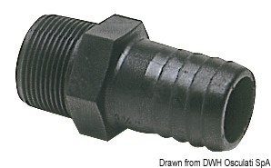 Male hose adapter black polycarbonate 3/4"