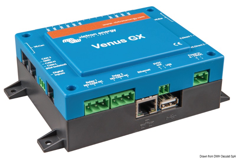 Consente di monitorare e configurare gli apparati VICTRON anche in remoto. I dati si leggono sullo schermo e possono essere inviati a distanza ad un computer, con l'ausilio di un router esterno (WebBoat4G PLUS, non incluso), che potrà fare sia monitoraggio che configurazione. Questi apparati si possono interfacciare con Inverter/Multi/Quattro/Skylla-i/Pannelli di controllo/Battery monitor. Il modello Ekrano GX è un avanzato pannello di controllo energetico con display touch da 7 pollici, che consente monitoraggio e gestione remoti di sistemi complessi tramite VRM e VictronConnect. Offre installazione facile e connessione Bluetooth per una configurazione rapida.