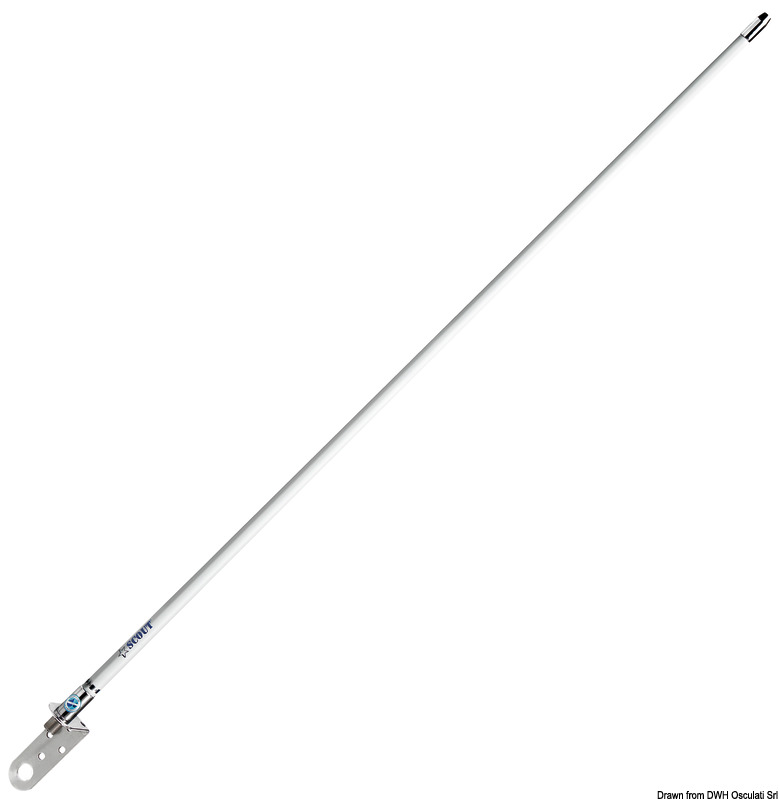 Antenna VHF lunghezza 1.0 m, frequenza 156-162 MHz, potenza 50W, guadagno 3dB. Stilo in vetroresina, puntale in ottone cromato appositamente studiato per poter installare Windex 15 (non incluso). Permette di liberare spazio in testa d’albero istallando antenna VHF e Windex nello stesso punto. Fornito con staffa in accaio inox spessore 3 mm. Fornito con connettore tipo N femmina.