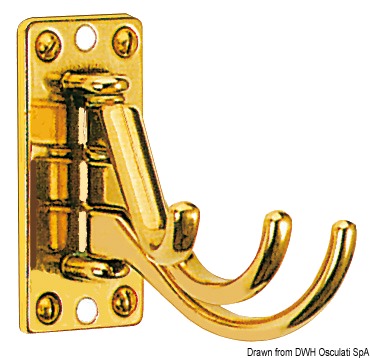 3-hook coat hanger polished brass 73x36 mm