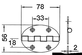 Cerniere in acciaio inox lucidato a specchio Serie OVAL TYPE. Asse di centrale semi-incassato, apertura 270°.