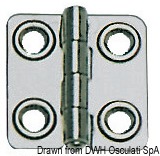 Cerniere in acciaio inox AISI 316 stampate e lucidate, con svasatura a rilievo, fori viti 5 mm.