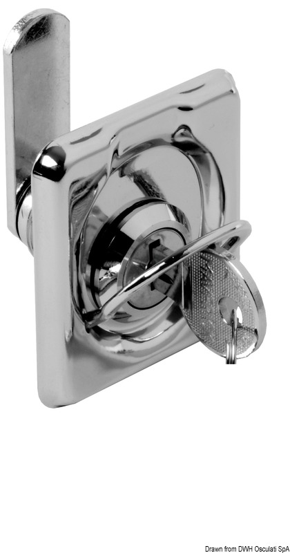 In acciaio inox lucidato a specchio con maniglietta a filo. Completa di serratura di fermo.