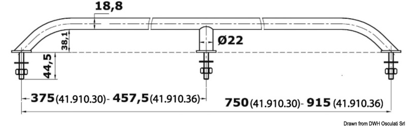 In acciaio inox lucidato a specchio. 19x25 mm, fissaggio con 2 o 3 prigionieri Ø 5/16 mm.
