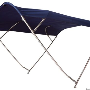 Con tubi Ø 25 mm e tutta la raccorderia in acciaio inox AISI 316. Archi abbattibili, tessuto in poliestere/PVC impermeabile resistente UV, colore blu navy. Fornite complete di custodia. Smontabili e pieghevoli. Made in Italy.