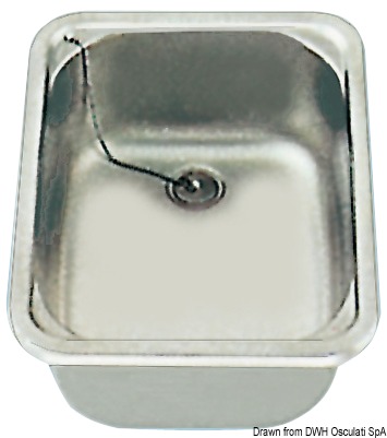 In acciaio inox.Venduto completo di piletta a 90° con portagomma da 20 mm.