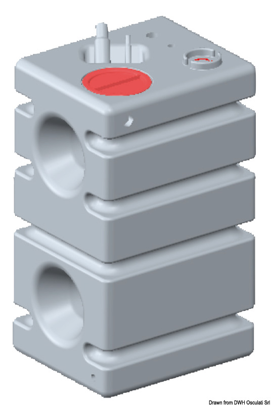 In polietilene alimentare lineare. Completo di tappo di ispezione + predisposizioni multiple per carico, scarico, sfiato con filetti femmina da 1" 1/4, 3/4", 1".Predisposto per installazione indicatore di livello con flangia VDO 5 fori (27.160.xx; 27.161.xx; 27.166.xx).