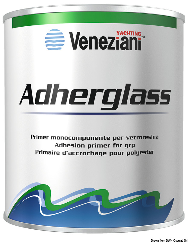 Primer ancorante monocomponente per vetroresina. Non è indispensabile carteggiare, ma solo sgrassare a fondo.