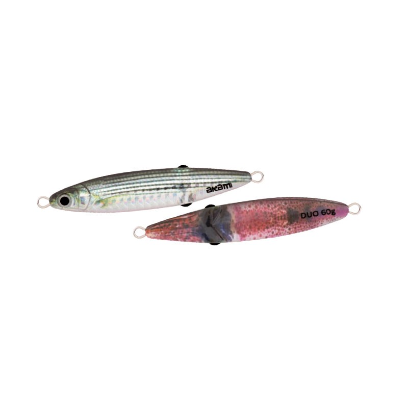 L'Akami Duo Jig è un'esca artificiale aerodinamica e bilanciata, ideale per grandi lanci e movimenti realistici. Con occhi 3D e una pittura laser olografica realistica, è disponibile in tre colori irresistibili. Questo metal jig unico imita sia i pesci che i cefalopodi, offrendo una pesca versatile e efficace. Dotato di ancorette VMC di qualità, è una scelta eccellente per i pescatori desiderosi di catturare una varietà di predatori marini.