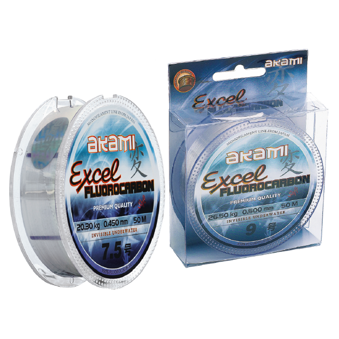 Akami Excel monofilo di altissima qualità, prodotto in giappone con materiali di prima scelta. Fluorocarbon 100%,totalmente invisibile in acqua. Ottima resistenza all'abrasione causata dai denti di pesci, eccezionale resistenza allo strappo ed ai raggi uv della salsedine. Incredibilmente morbido e resistente ai nodi, assicura maggiore resistenza al lancio. E' consigliato per fare i terminali per la pesca a traina, bolentino e drifting. Attualmente risulta uno dei piu' venduti e ricercati ovvero il piu' affidabile e sicuro durante il combattimento con il pesce.