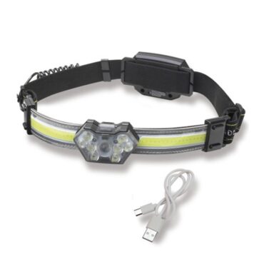 Lampada frontale ricaricabile con batteria al litio da 1500 mAh dotata di 9 LED a fuoco rapido da 3W e pannello led a fuoco indiretto. Impermeabile, con un raggio di sterzata di 60º. Messa a fuoco di 140 metri con 600 lumen.