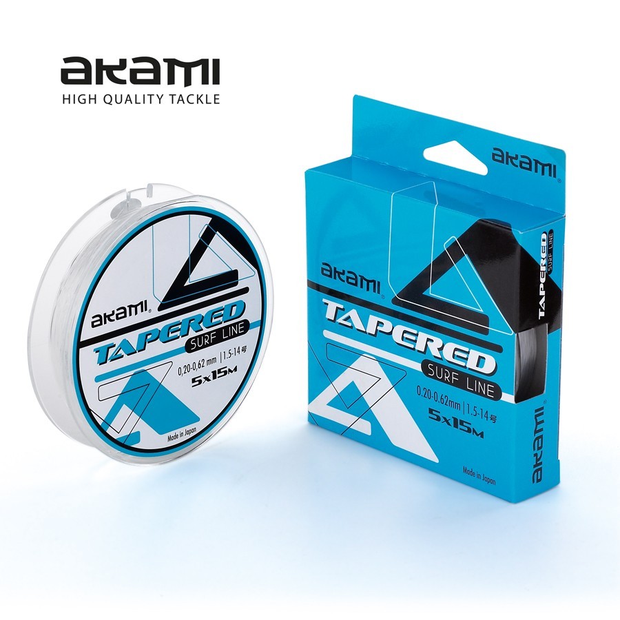 Lenza madre di 15 metri, Tapered Surf Line è prodotto in Giappone da Akami, un monofilo ad alta resistenza e rigidità, con il quale si ottiene una maggior carico nell’azione del lancio. Una lenza da pesca progettata per i pescatori più esigenti, ideale per la pesca in mare e per la tecnica del surfcasting. Disponibili nelle colorazioni clear ed orange. High Resistance Abrasion Xtreme Action