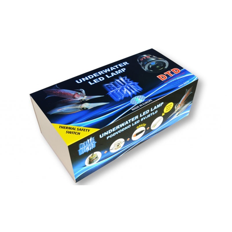 La Underwater Led Lamp Profi della DTD è una lampada ad immersione per attirare i calamari sotto la barca. Possiede 6 metri di cavo nero he possono essere completamente immersi. La carratteristica principale della lampada è il corpo in acciaio che la rende durevole e impermeabile nel tempo. Completo di adattatore per accendisigari.