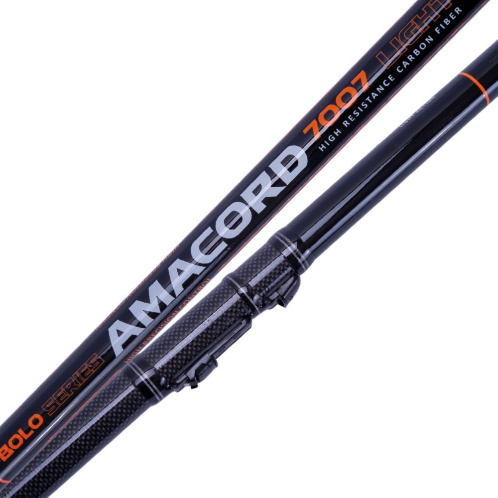 Le Sele Amacord sono canne da pesca Bolognesi in carbonio, costruite interamente in carbonio Extreme light actiont. Perfettamente bilanciata, caratterizzata da anelli a ponte medio con pietra sic, e con rifiniture curate nei minimi particolari. Azione light - high performance
