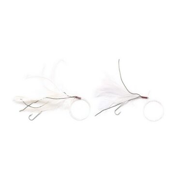 Piuma bianca montata con amo dritto e monofilo da 0.50 mm. Ideale per la pesca a traina, palamita, tonno ecc.