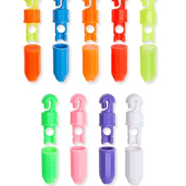 Dispositivo per l'aggancio rapido della lenza all'elastico.
Adatto per elastici Ø 2,5 mm max.
Colori: bicolore - blu - arancio - rosso - giallo - verde - rosa - viola - bianco.
Blister da 1 pezzo, confezione da 20 blister.