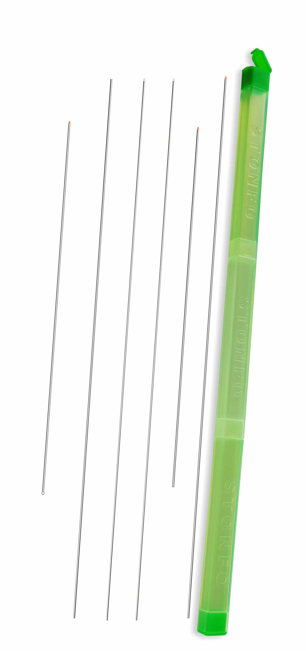 Kit di 6 aghi di tipo diverso forniti in una pratica scatolina in materiale anti-urto con chiusura a scatto.
Il kit comprende:
- 1 ago Testa Rossa cm20
- 1 ago Testa Rossa cm30
- 2 aghi Testa Bianca cm30
- 1 ago Tubolare Senza Punta cm 30
- 1 ago Bibi Testa Rossa cm20.
Scatola da 6 pezzi, confezione da 5 scatole.