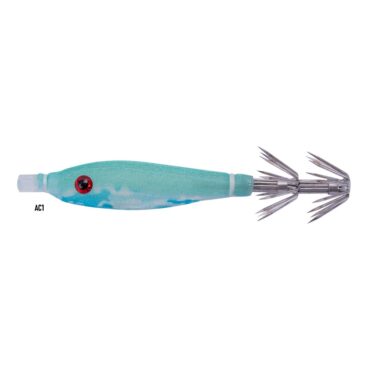 Tataki SUGOI STENO struttura in silicone rivestita in seta con effetto luminescente. Montata con 2 cestelli in acciaio. Ideale per la cattura di seppie e calamari.