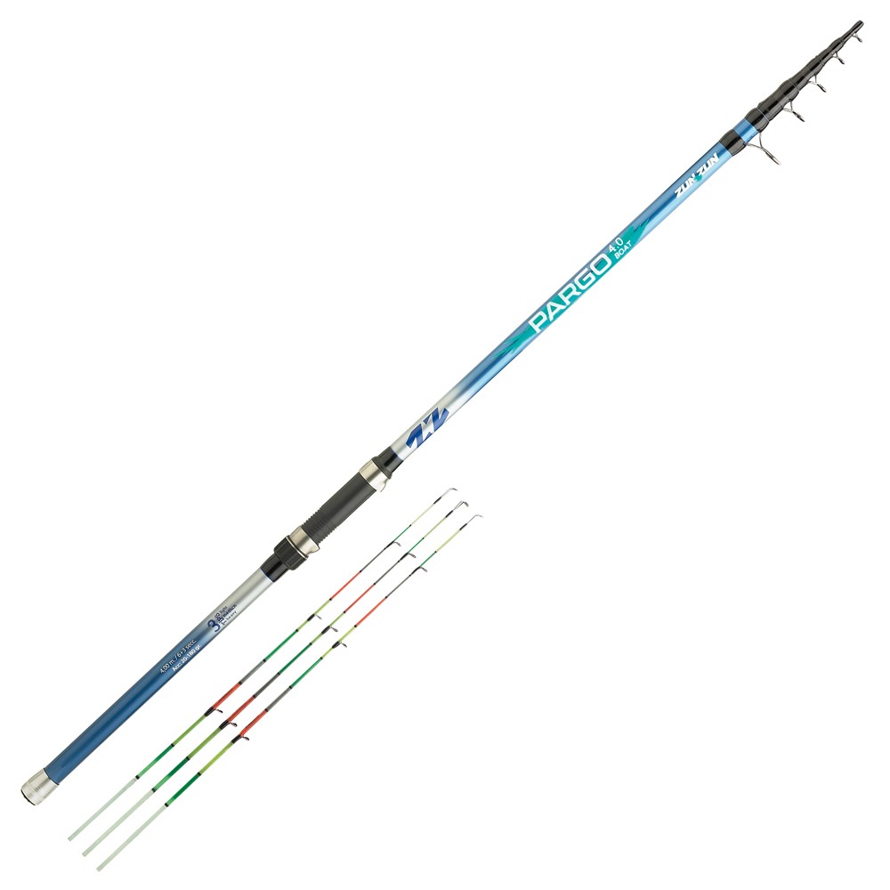 Nuova canna da pesca della famiglia Zun Zun, Pargo è una canna telescopica iedale per la pesca a Bolentino. Costruita con fusto in carbonio rinforzato in tutte le sezioni ed assemblata con guide SIC. Dotata di tre vettini in fiber glass con 3 diverse azioni, che permettono di adattare la canna a diverse situazioni. Adatta alla pesca di Dentici, Orate, ecc.